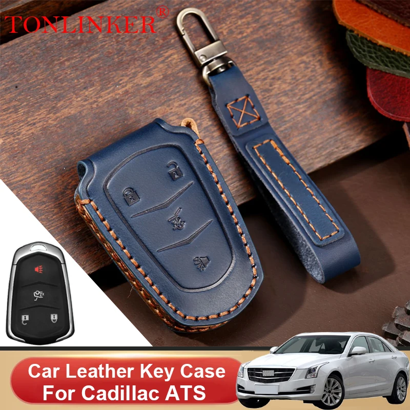 

Car Dedicated Leather Key Case For Cadillac ATS 2014 2015 2016 Holder Shell Remote Cover Keychain Accessori