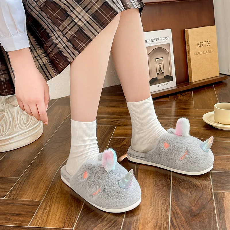 

Winter Home Slippers Women's Men's Slippers Solid Color 2022 Warm Indoor Bedroom Slippers Men's Thickened Horn Cotton Slippers