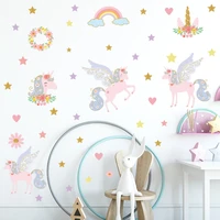cartoon unicorn flower star wall stickers for kids room pvc wall decal nursery childrens bedroom wardrobe decoration home decor