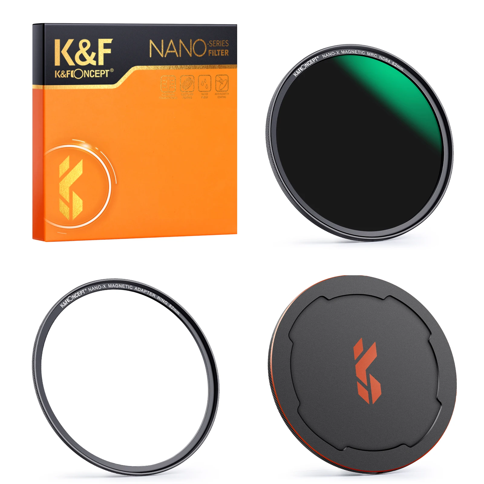 

K & F Concept Nano-X Магнитный всасывающий фильтр для объектива ND64 с крышкой фильтра объектива и магнитным кольцом адаптера 49 мм-82 мм