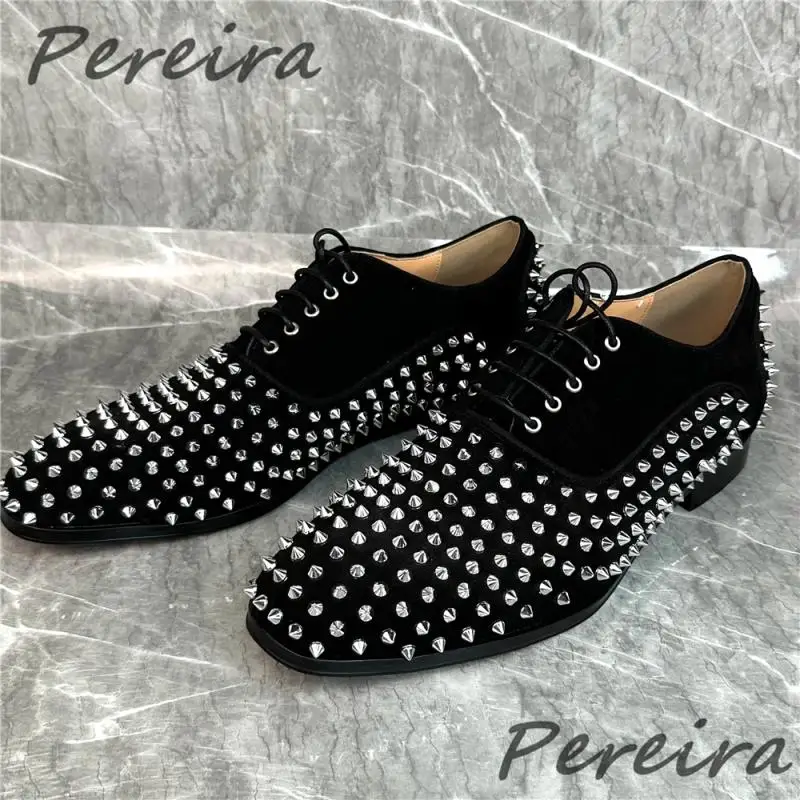 Мужские туфли дерби из коровьей замши с заклепками натуральной кожи квадратным