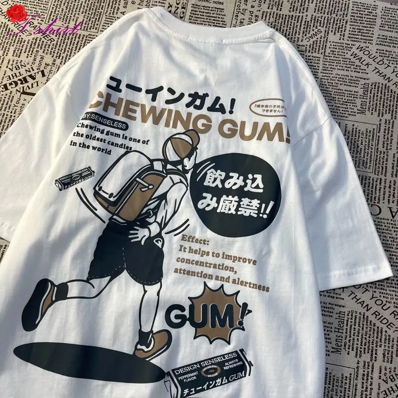 

T-shirt Women Humorous Funny Cartoon Print O-neck Short Sleeve Summer Streetwear Female Tops Couple Tshirt Women Y2k Aesthetic