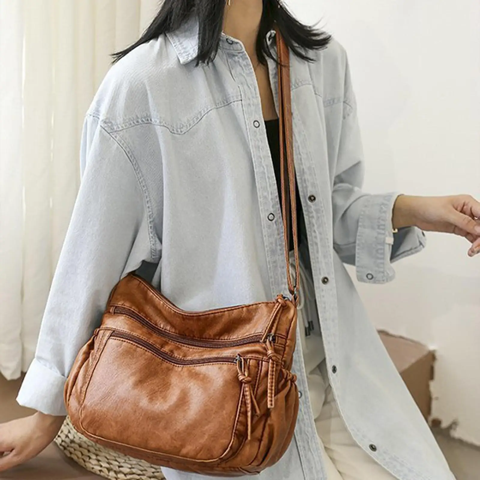 Chic PU Leather Crossbody Bag Shoulder Bag Ladies Waterproof Business Work Casual Totes Purse Adjustable Strap