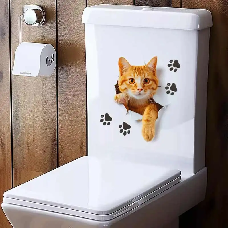 Фото Милые наклейки с котиками для туалета, наклейки на крышку унитаза, наклейки на стену, аксессуары для туалета с животными, забавные украшения для дома и ванной комнаты S892 №2