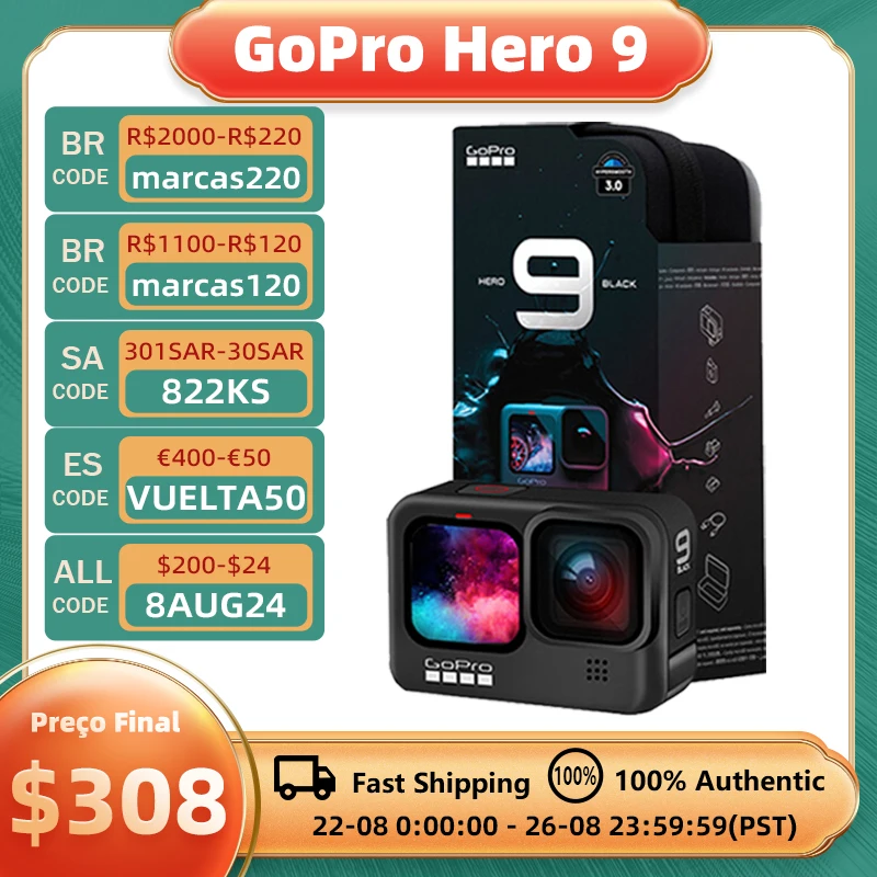 GoPro HERO 9 Black Underwater Action Camera 4K 5K with Color Front Screen, Sports Cam  20MP Photos, Live Streaming Go Pro HERO 9