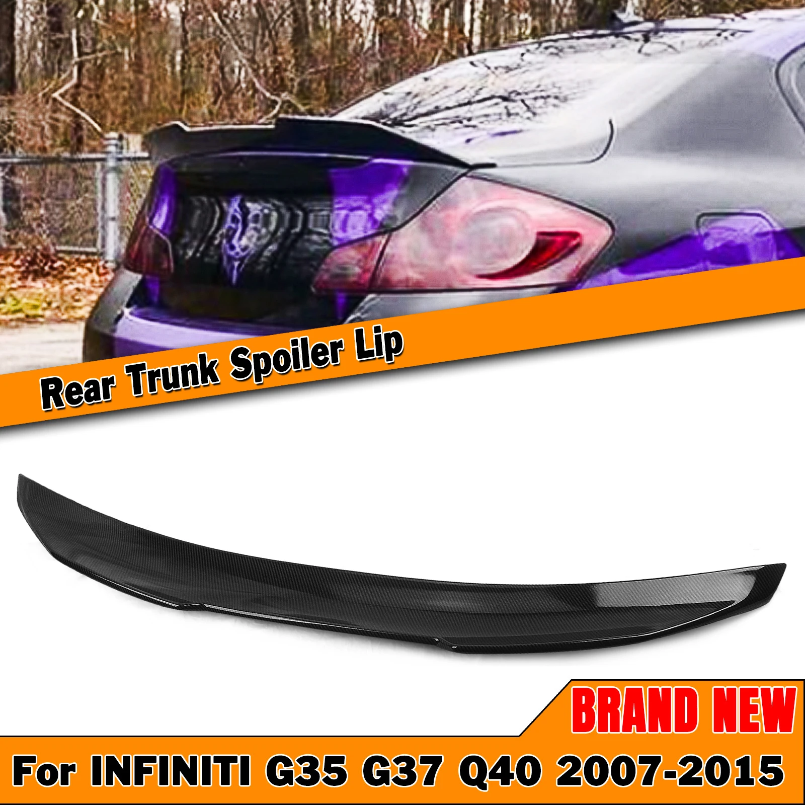 PSM Duckbill High Kick Carbon Style Rear Trunk Lid Spoiler Wing Splitter Lip For Infiniti G35/G25/G37/Q40 4 Door Sedan 2007-2015