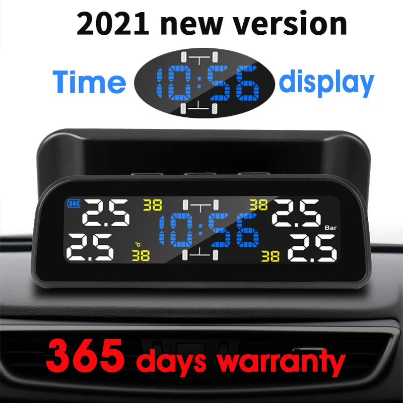 

2023 Smart car TPMS tire pressure monitoring system solar digital clock LCD display car tire pressure temperature safety alarm