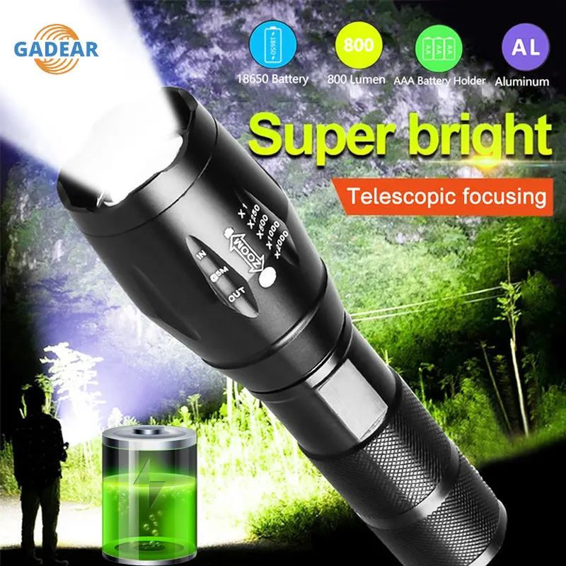 

Светодиодный фонарик T6, суперъяркий переносной фонарик из алюминиевого сплава с зарядкой от USB, уличный Тактический светильник онарик, масш...