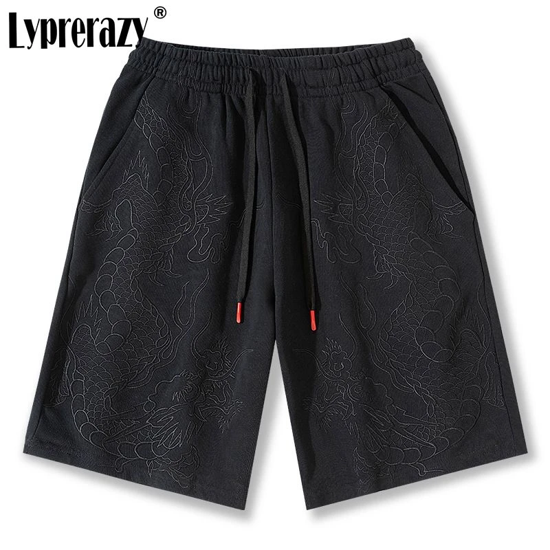 

Lyprerazy Summer National Tide Dragon Embroidery Casual Shorts Men's Loose Straight Sports Chinese Style Shorts