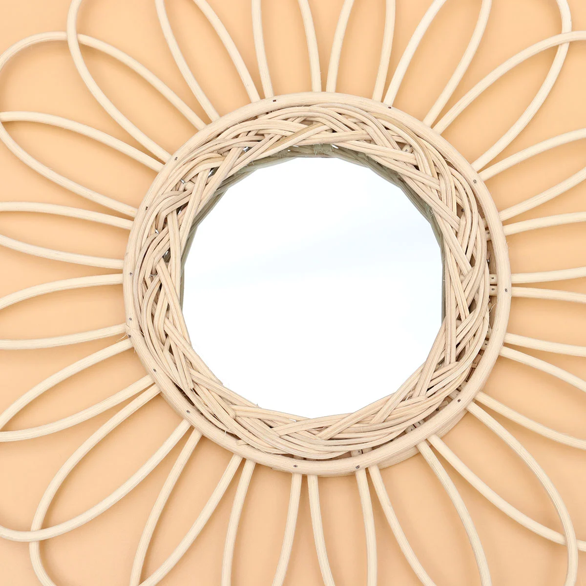 

Rattan Frame Wall Mirror Wall Mirror Rattan Flower Decorative Mirror Wood Wall Round Mirrors for Room Home Bathroom Door Wall