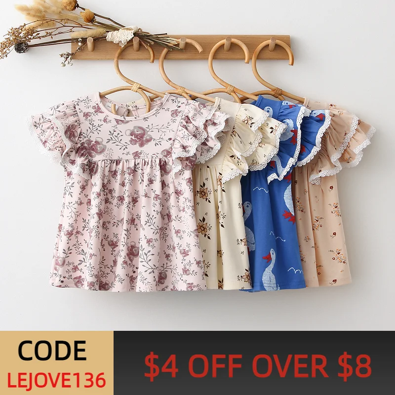 

Princess Baby Girl Dress For 0-3Y Summer Cotton Floral Short Sleeve Ruffles Toddler Baby Girl Dress Baby Girl Clothes