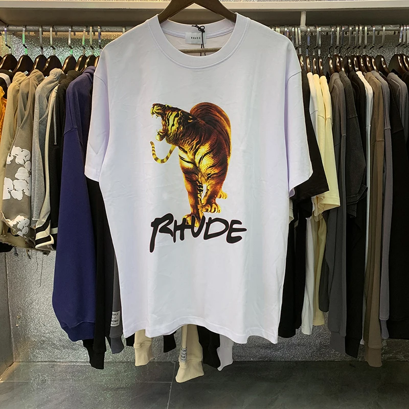 

RHUDE T-shirt Casual Cotton Tiger Print Men Women 1:1 Rhude Oversize Tops Tee