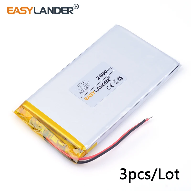 

3pcs /Lot 605080 2400MAH 3.7v lithium Li ion polymer rechargeable battery 7 inch Tablet PC battery batteries A product 065080