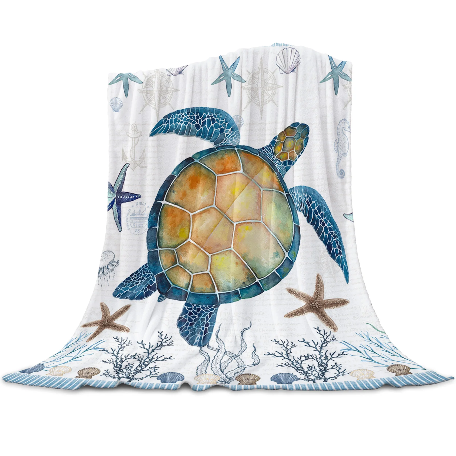 

Морская черепаха, синяя Морская звезда, ракушка, фланелевые одеяла, путешествия с самолетом, мягкие теплые пледы, покрывало, одеяла для кров...