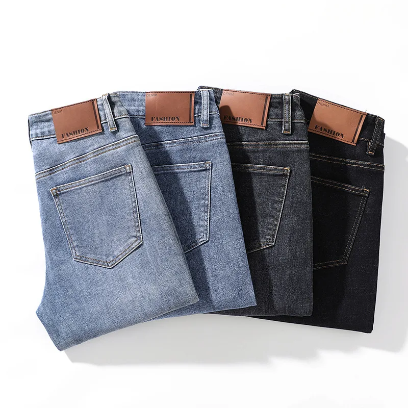 2022 Spring Summer autumn Light Blue Straight Jeans Men Business Fashion Stretch Cotton Denim Pants Male Brand Black Trousers |