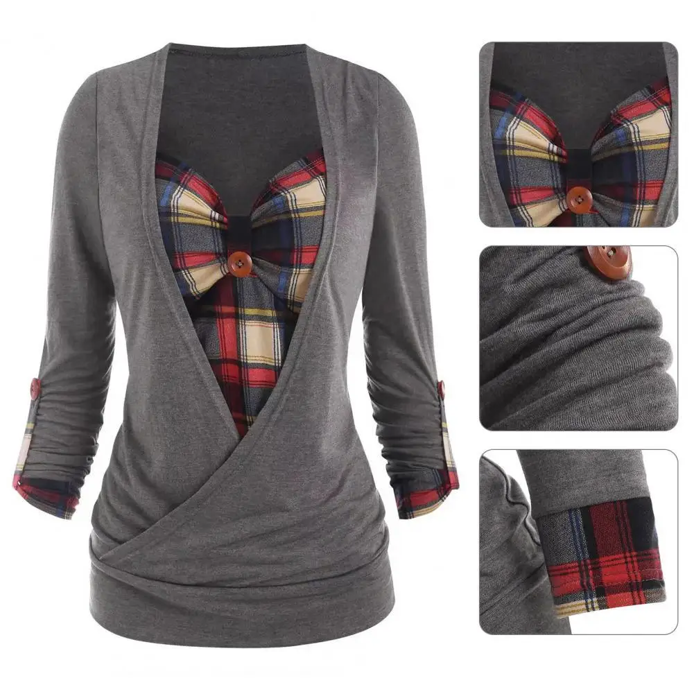 

Popular T-shirt Plaid Spring Summer Ladies Top All Match Simple Blouse