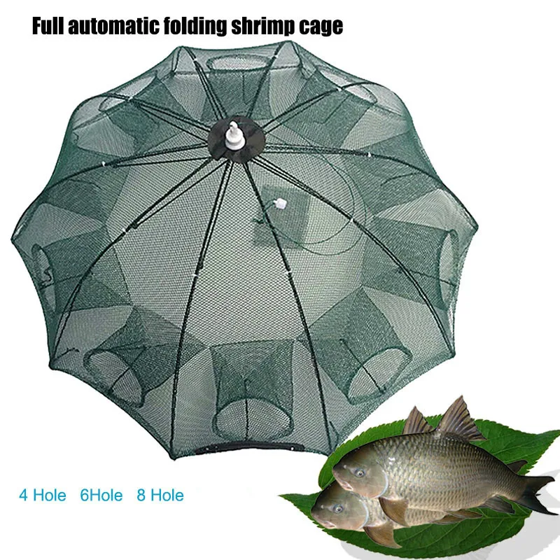 Strengthened 4-8 Holes Automatic Fishing Net Shrimp Cage Nylon Foldable Fish Trap Cast Fold Crab trap Network |