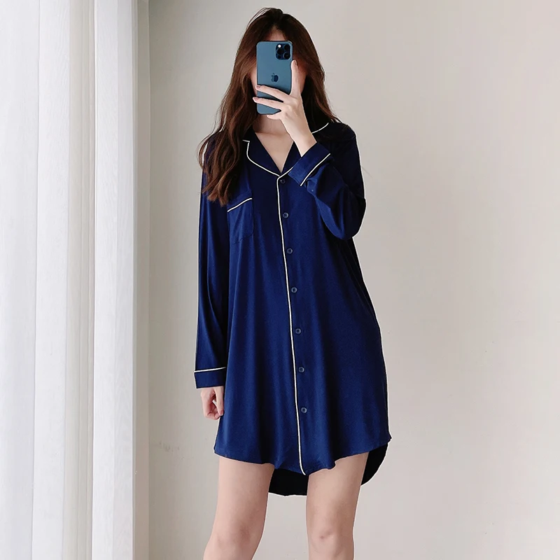 Sexy Nightdress, Pajamas, Modal Shirt-Style Long-Sleeved Cotton Plus Size Loungewear For Outer-Wear