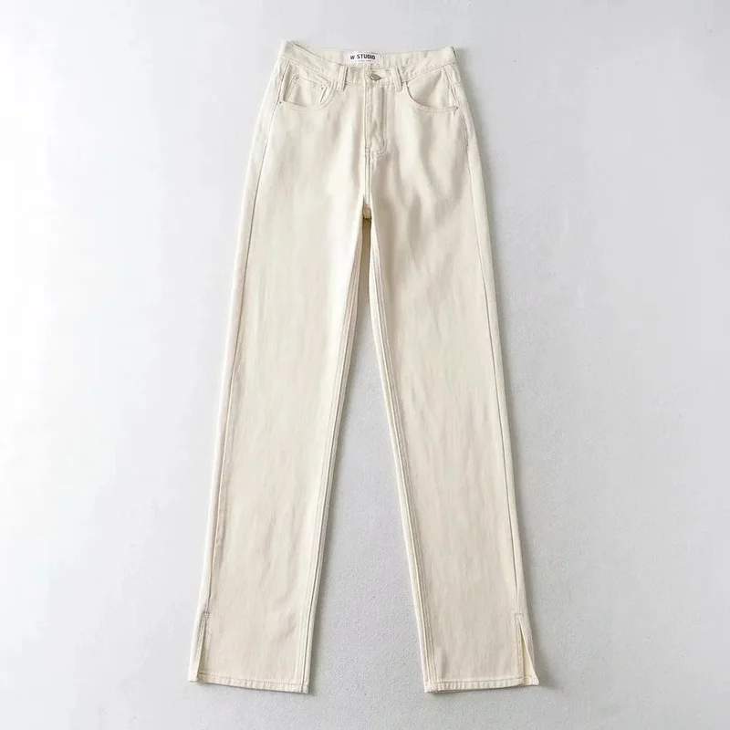 Indie Women Split Vintage Casual Fashion Denim Pants 2023 Fashion High Waist Bottoms Ladies Classic Jeans Trousers Streetwear
