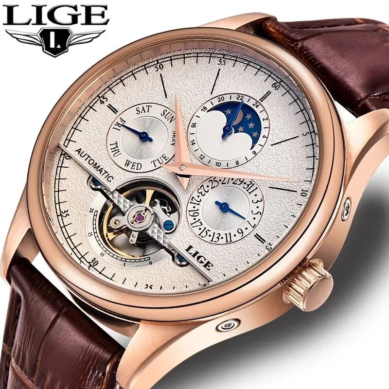 Men Watches Automatic Mechanical Watch Tourbillon Clock Genuine Leather Waterproof Watch Men Military Wristwatch Man