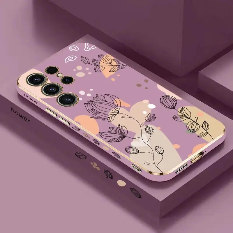 Simplicity Plants Luxury Plating Phone Case For Samsung Galaxy S23 S22 S21 S10 S9 S8 Plus Note 20 ultra 10 Plus Cover