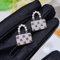exquisite simulation pearl bag shaped rhinestone stud earrings 2022 trend new women elegant wedding party jewelry accessories