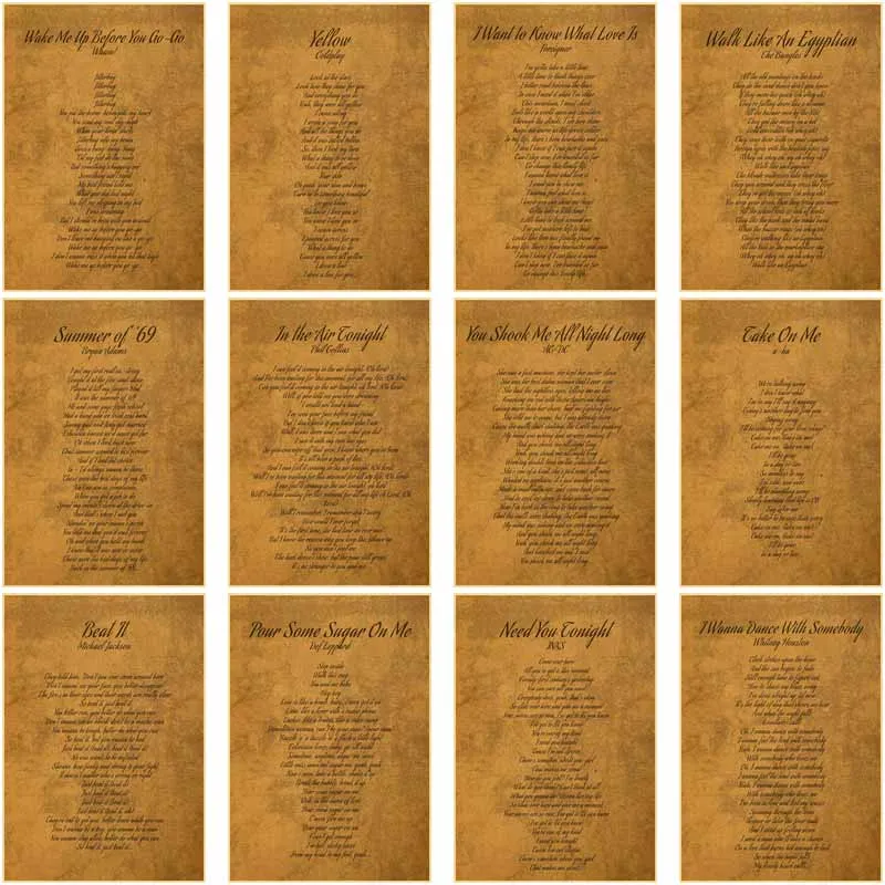 

Room Decoration Posters Home Decor Aesthetic Decorative Retro Kraft Paper Art Paintings Vintage Classic Song Lyrics Poster Mural