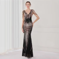 summer sleeveless beading v neck sequin patchwork sheath bodycon evening party cocktail prom long mermaid dress