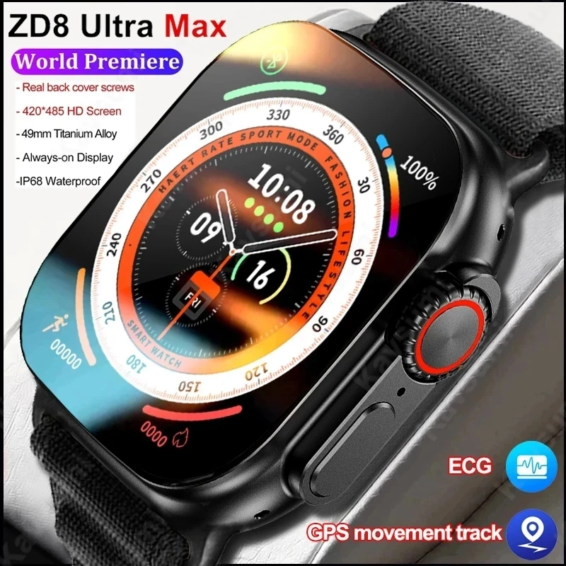 

Series 8 ZD8 Ultra Max Plus Smartwatch HD Retina Screen ECG Heart rate Blood Oxygen NFC Compass Watch GPS Sports Track For Apple