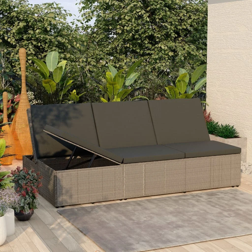 

Convertible Sun Bed with Cushion Poly Rattan Gray