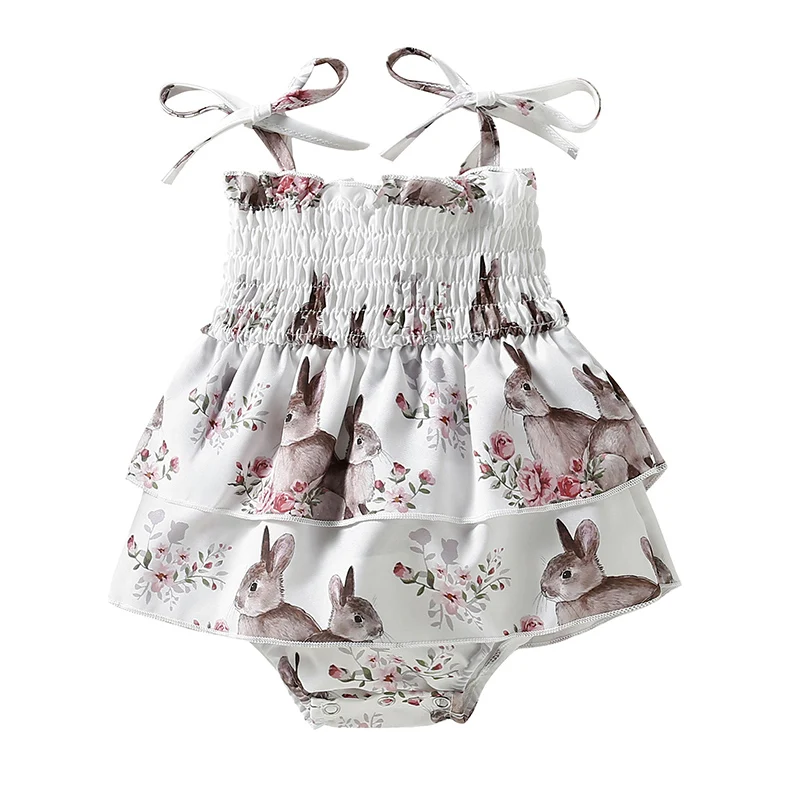 

Детский летний комбинезон без рукавов, с цветочным принтом и оборками, на шнуровке