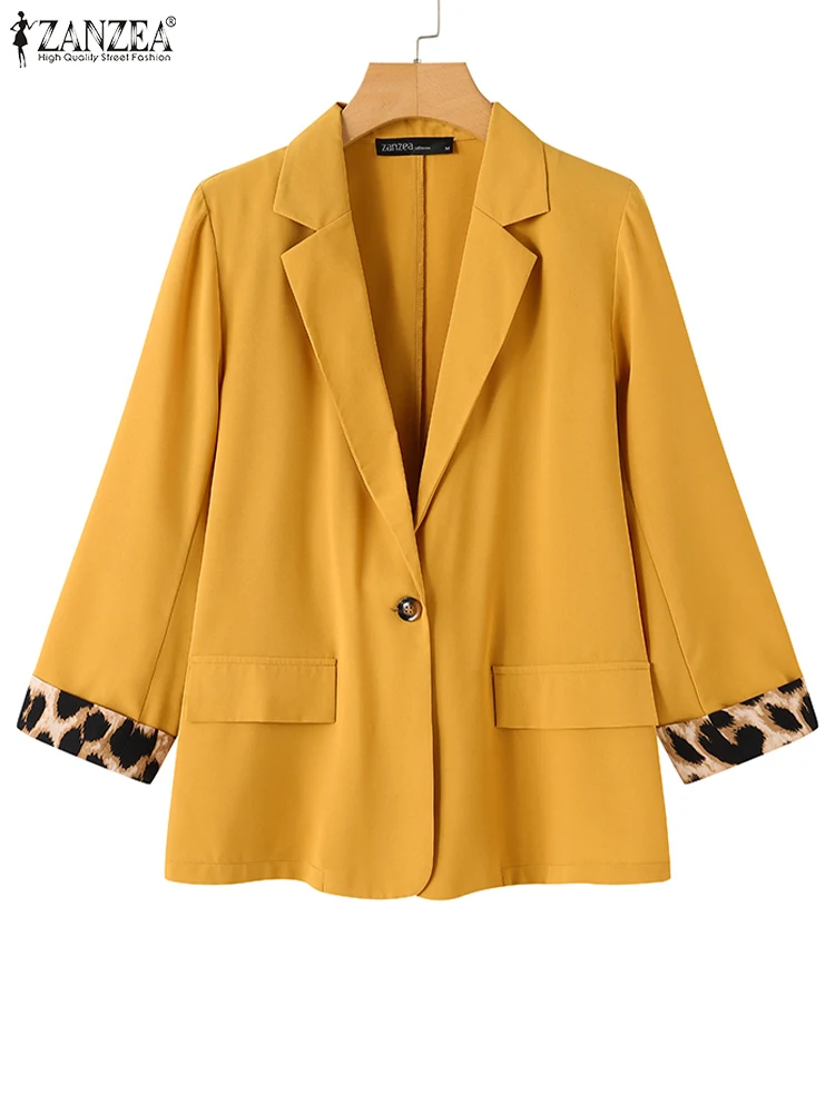 ZANZEA Elegant Office Wear Blazer 3/4 Sleeve Autumn Fashion Leopard Print Cuffs Suit Coats Suit Collar Casual Loose Women Blazer