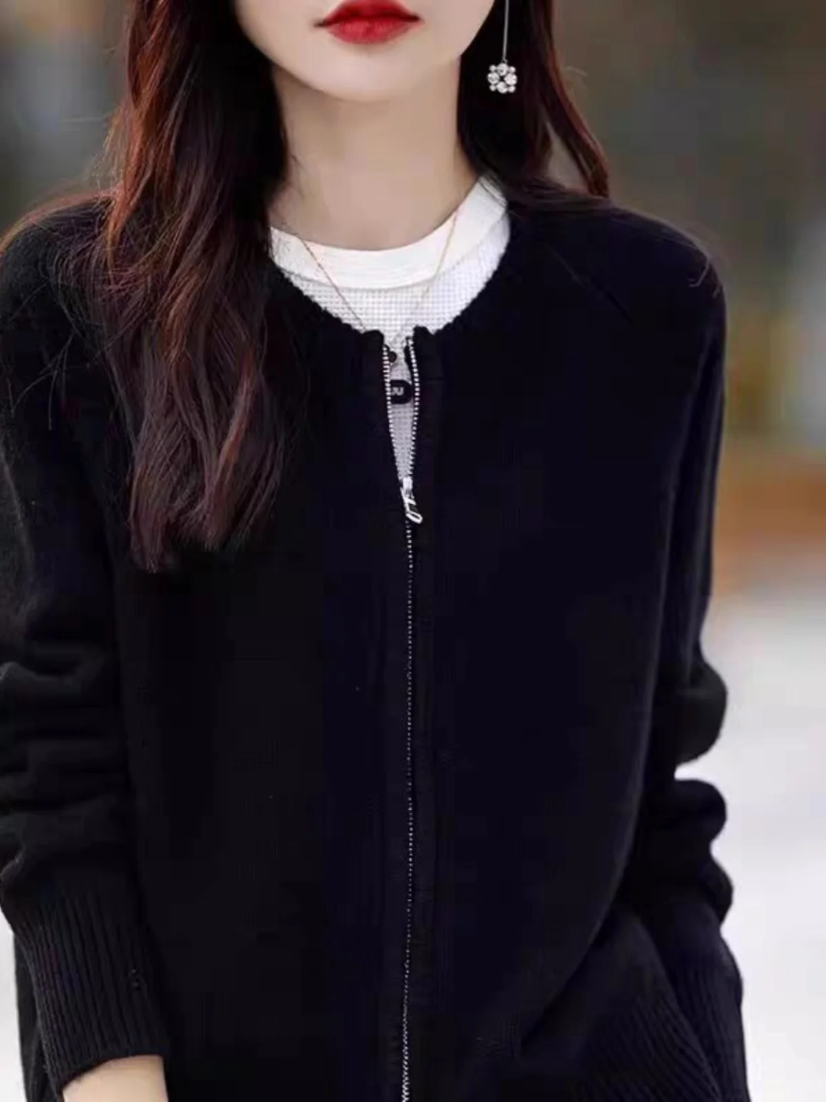 Girdear с белым воротником новинка 2024 осенний новый флисовый вязаный кардиган в