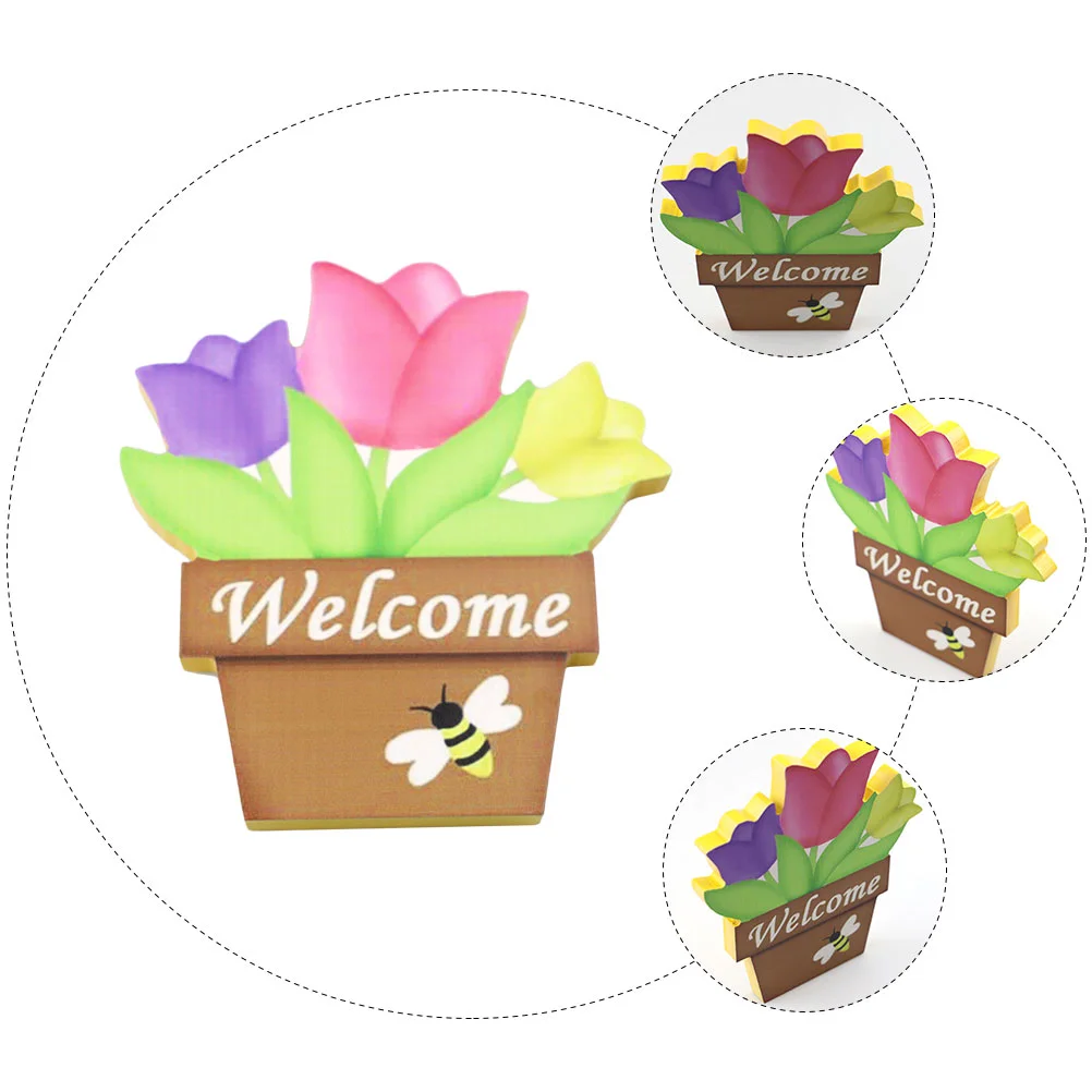1pc Tulip Shaped Desktop Ornament Easter Wooden Tulips Flowers Craft Photo Prop |