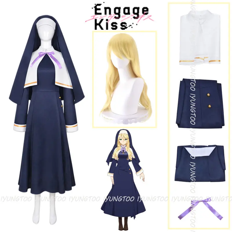 

Anime Engage Kiss Sharon Holygrail Cosplay Costume Golden Wig Nun Uniform Dress Suit Demon Suppressor Role Play Women Halloween