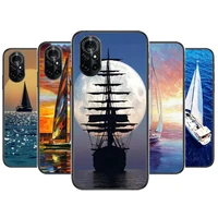sailing boat clear phone case for huawei honor 20 10 9 8a 7 5t x pro lite 5g black etui coque hoesjes comic fash design