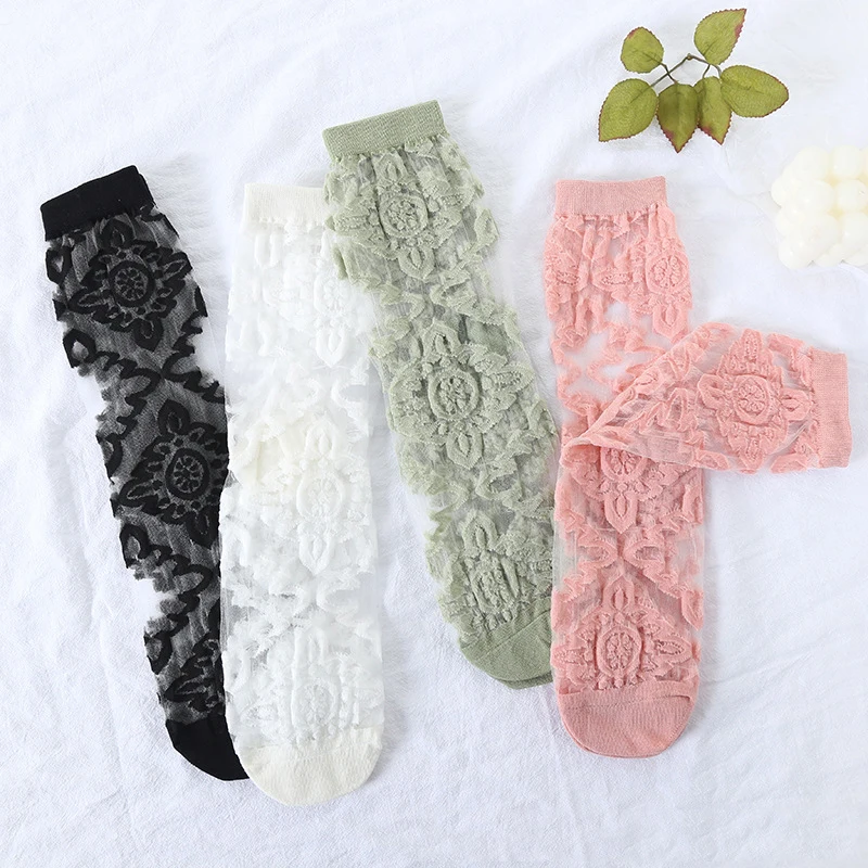 

Summer Women's Socks Thin Glass Silk Woman Socks Breathable Mid Tube Stockings Crystal Sock Women's Korean Style Socks for Women