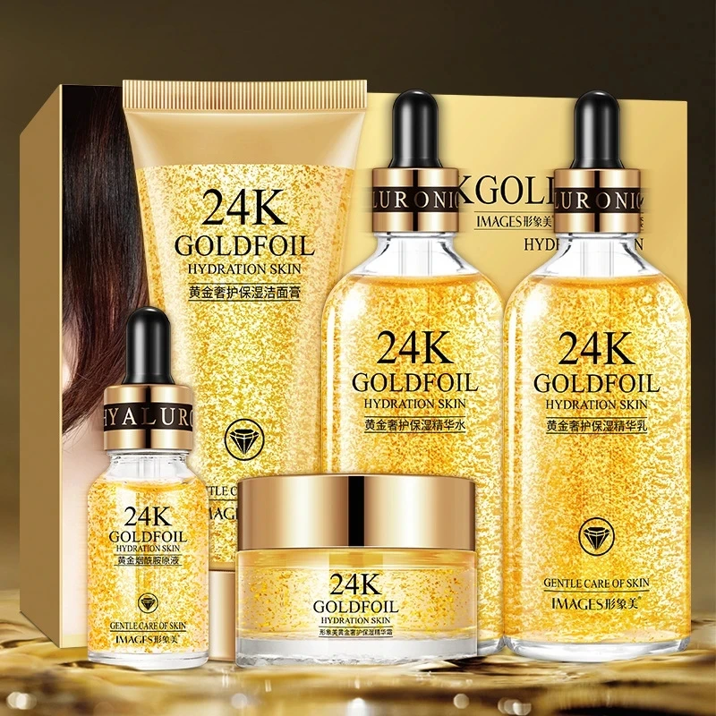 

Skincare Set 24K Gold Niacinamide Face Serum Anti Aging Hyaluronic Acid Face Cream Shrinks Pores Korean Skin Care Products 5pcs