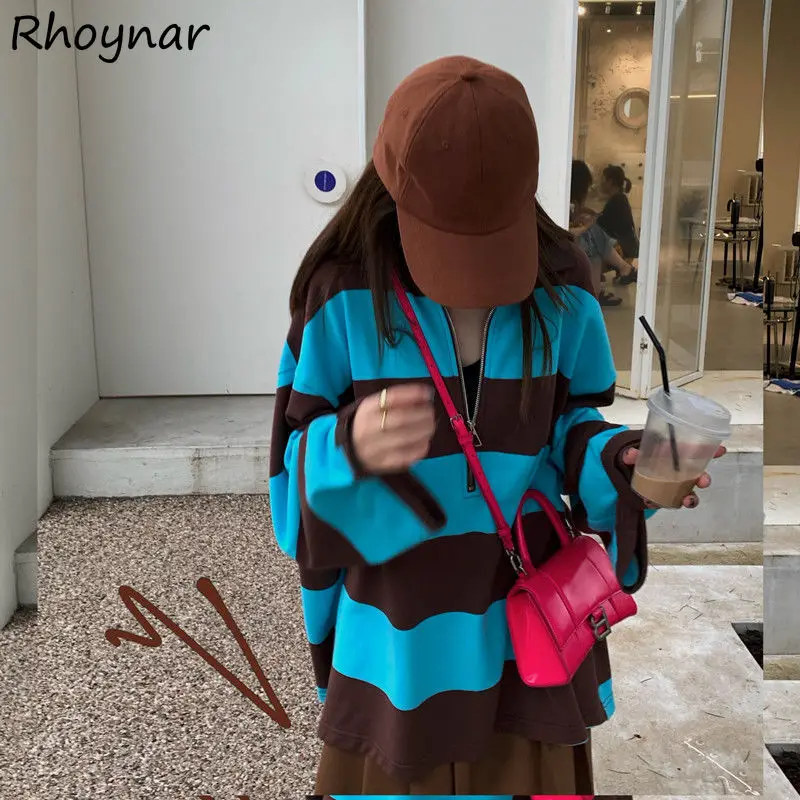 

Женский свитшот в полоску, с длинным рукавом и отложным воротником