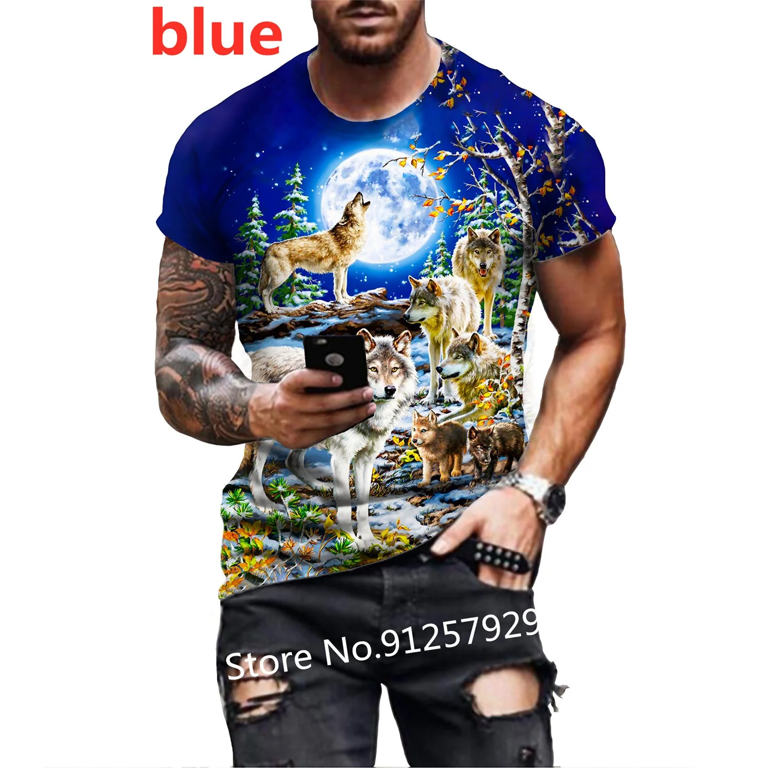 

2022 Fashion Wolf 3D Printing T Shirt Unisex Funny Animal Short Sleeved Tees Men/women Pullover