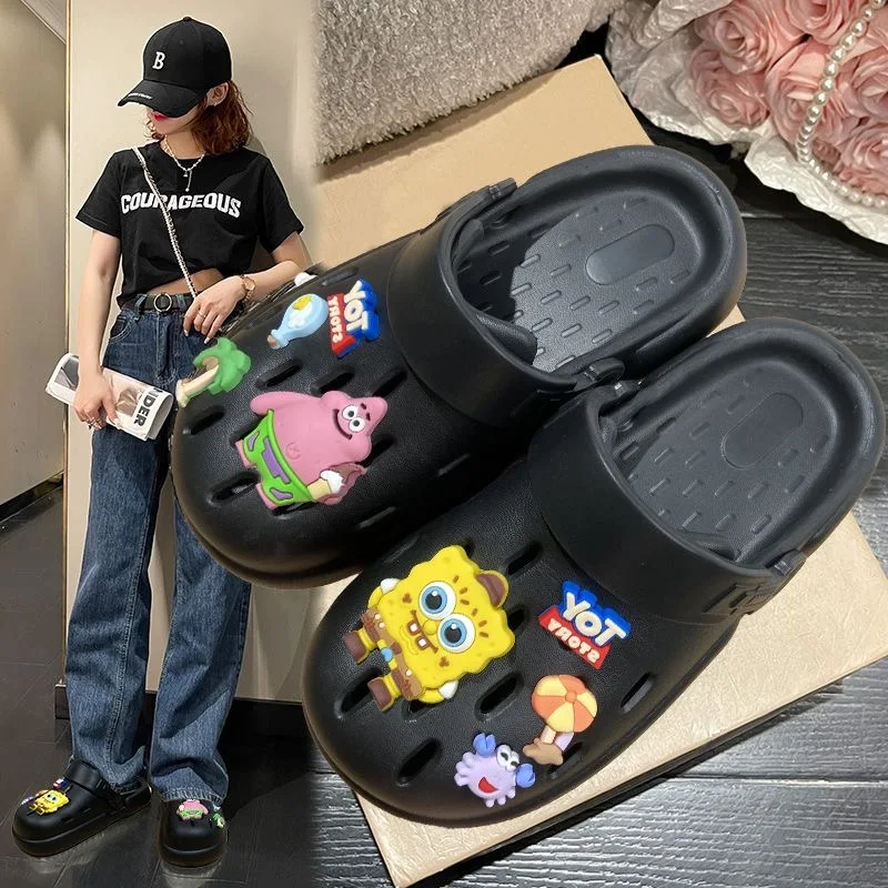 Сандалии женские в виде пещер Нескользящие летние босоножки Губка Боб Баотоу