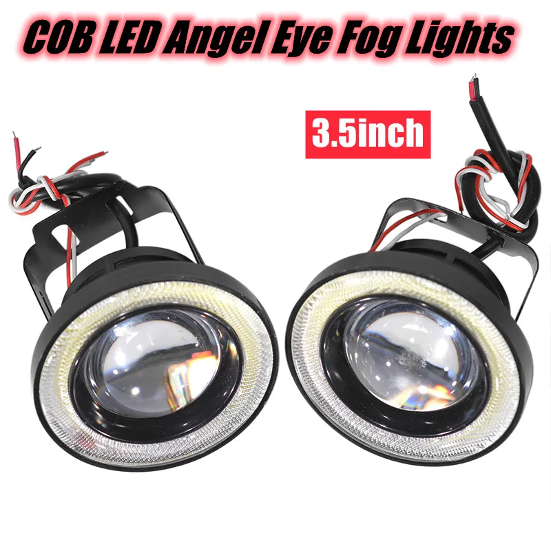 

Универсальные автомобисветодиодный светодиодные линзы, 2 шт., 12 В, ДХО, противотуманные фары дальнего света, противотуманные фары «глаза анг...