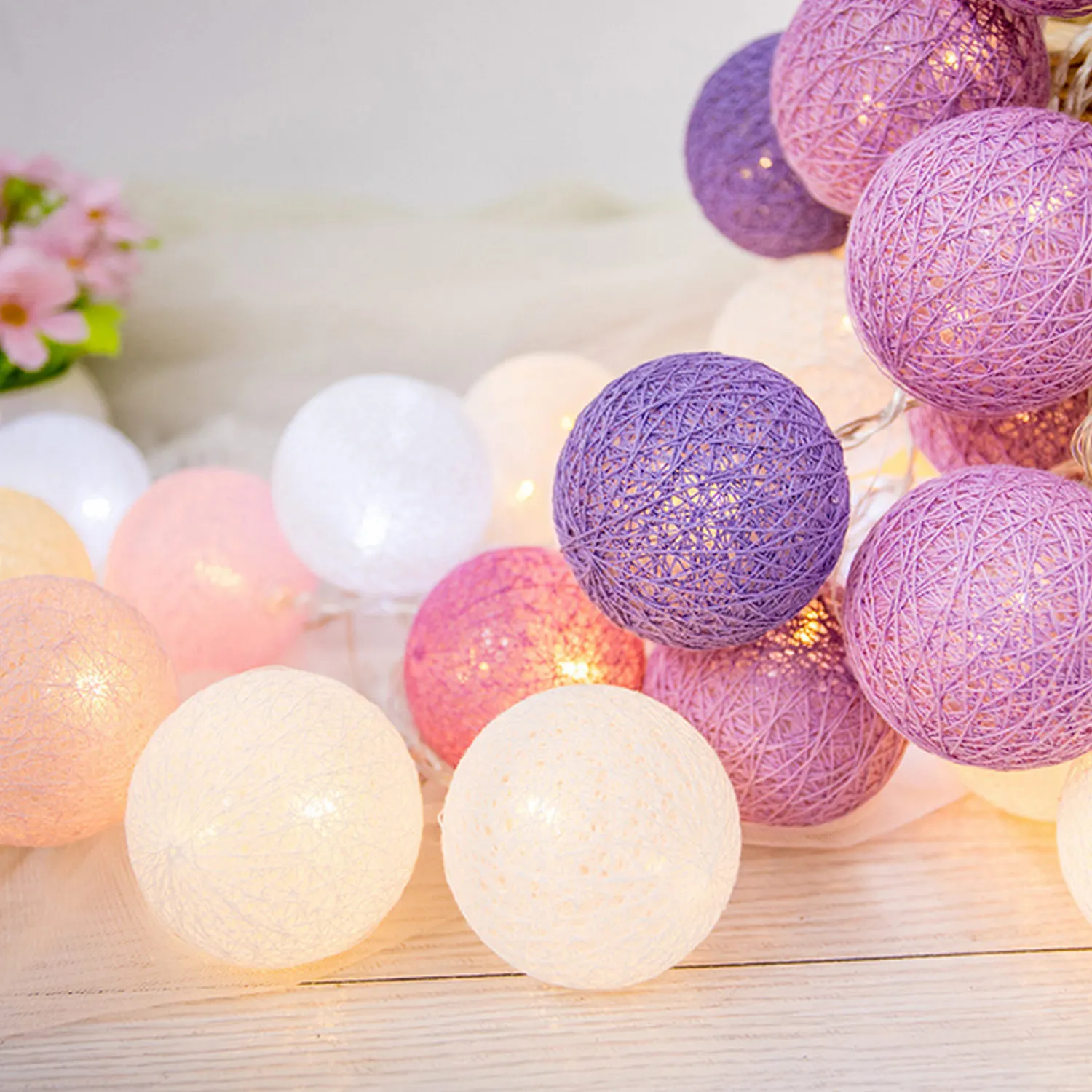 

4.92ft String Lights 10LED Battery Operated Colorful Cotton Ball Decorative Fairy Light for Christmas Xmas Party Decorations