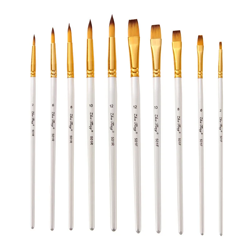 

5Pcs Artist Paint Brush Set Nylon Bristles Watercolor Acrylic Oil Painting Slant Flat Round Pointed Pen Tip Wood Handle