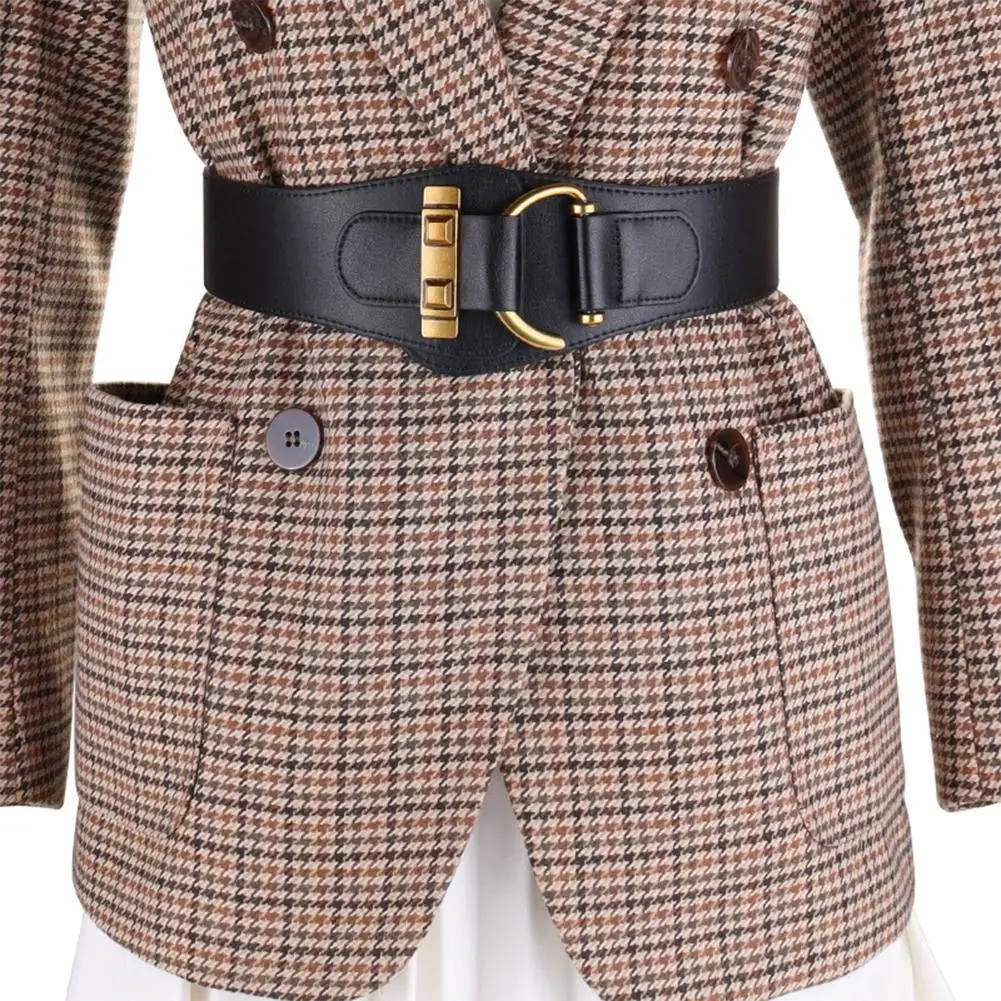 

Luxury Women Wide Belt Elastic Vintage Buckle Leather Buckle Seal Pin Belt Women's Waist Belt Fashion Wide Wild L1Y8