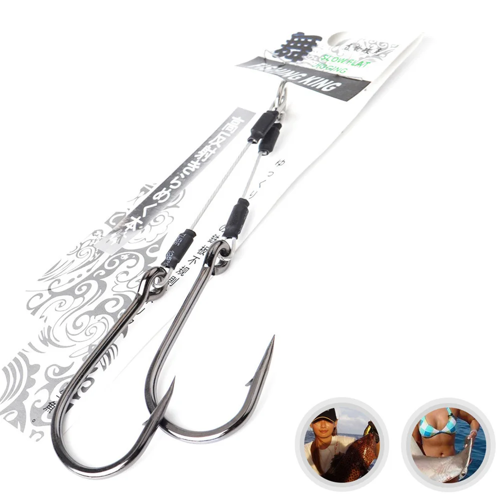 

1Pair Twin Hooks Jig Assist Hook Fishing Lures Jigs Fishhook Barbed With PE Line Bass Carp Fishing Accessories Tackle Pesca