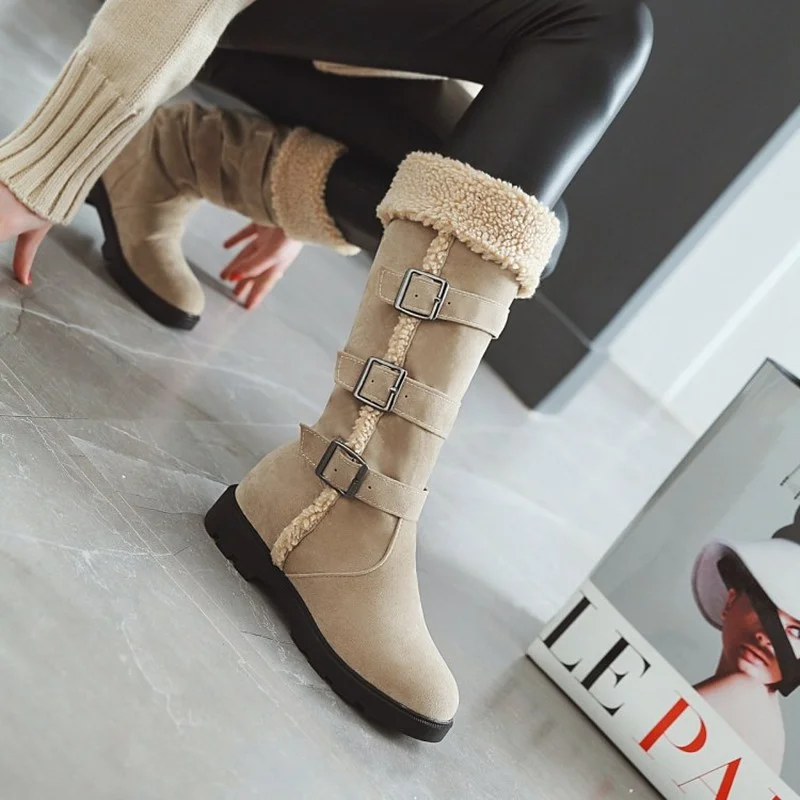 Women Winter Fur Warm Snow Boots Ladies Warm Wool Booties High Boot Comfortable Shoes Plus Size 34-43 Casual Women Mid Boots New