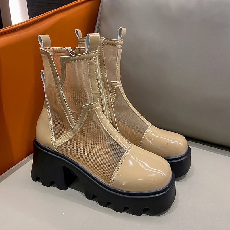 2022 Women's Fashion Chunky Heel Platform Mesh Women's Personality Sandals Summer Designer Breathable High Heels Zipper Sandals