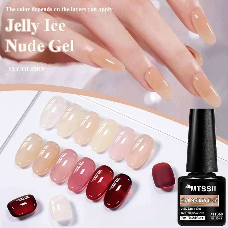 Фото Гель-лак Jely Ice Gel, полупрозрачный, с эффектом стекла, нюдово-розовый, снимаемый, УФ-гель-лак для летнего маникюра и дизайна ногтей №1