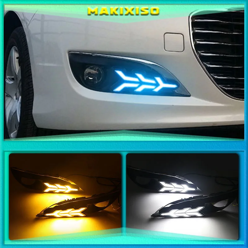 

Дневные ходовые огни для Peugeot 308 2012-2014, светодиодные дневные ходовые огни, белые ходовые огни + желтый Водонепроницаемый сигнал поворота